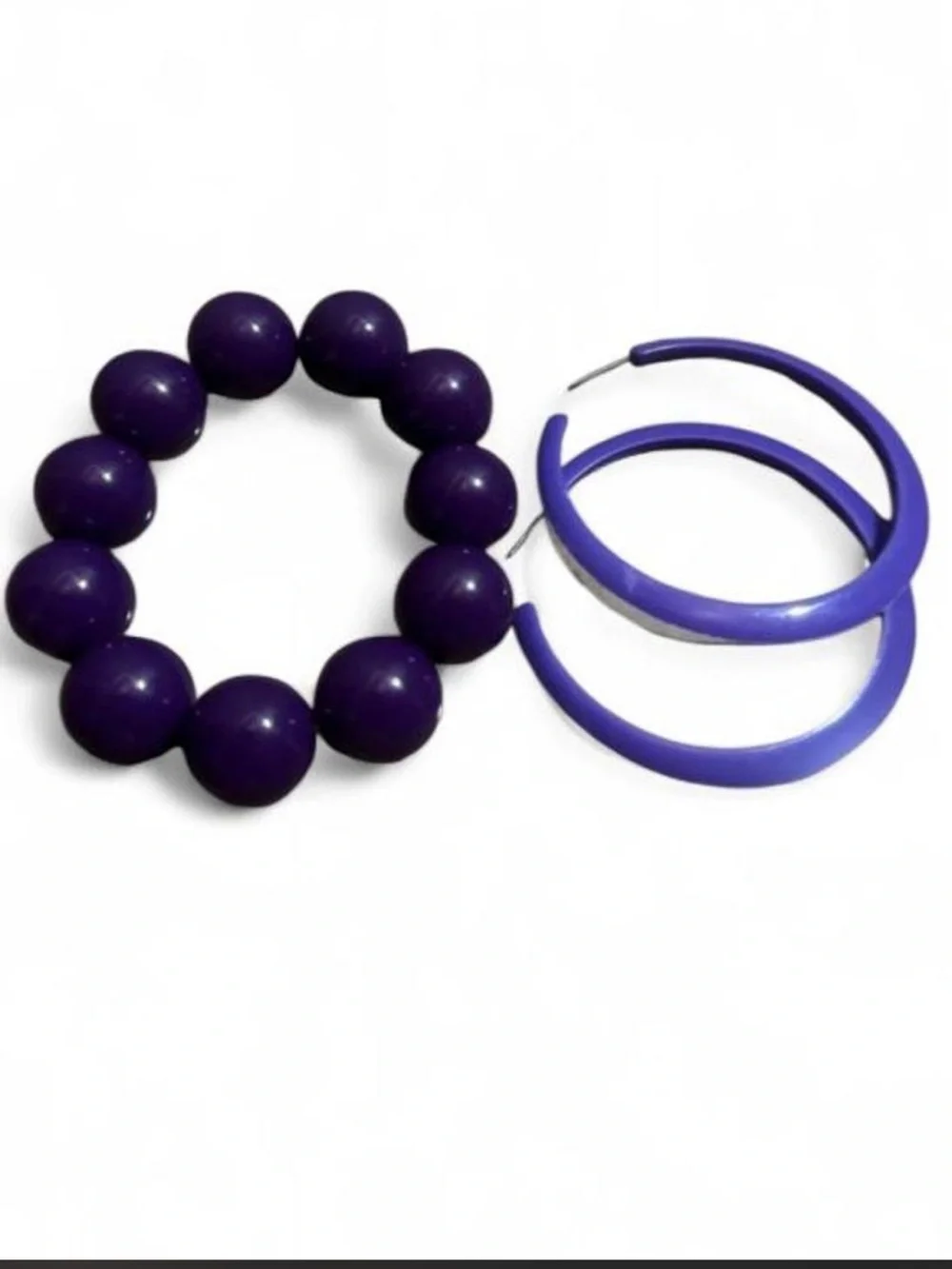 Purple Beaded Bracelet and Hoop Earrings Set